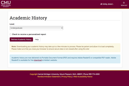 Thumbnail of the Central Michigan University application template